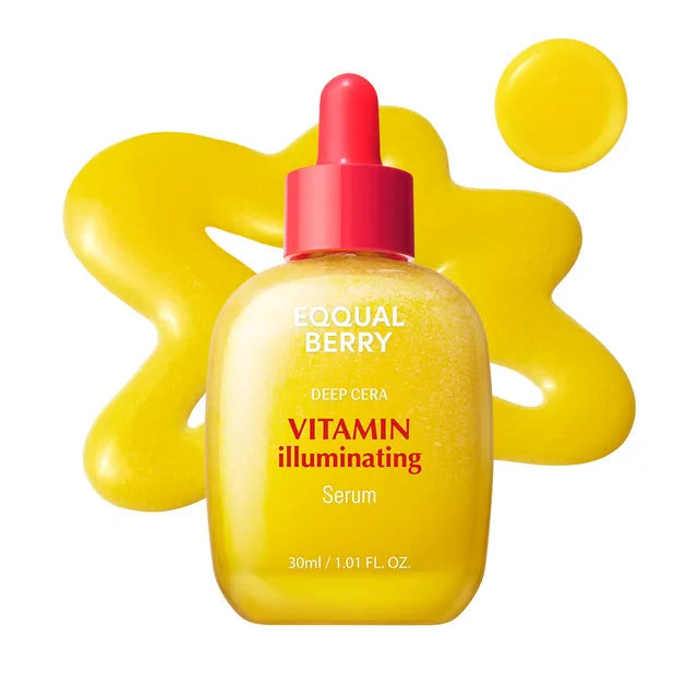 Yellow serum bottle with red cap on a white background