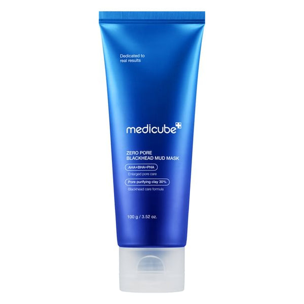 Blue tube of Medicube Zero Pore Blackhead Mud Mask on a white background
